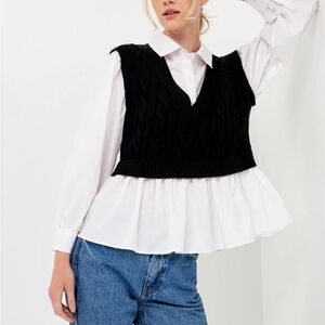 ENGLISH FACTORY Mixed Media Sweater Vest Top
